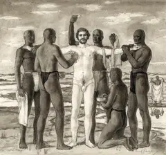 Jared French, Washing the White Blood off Daniel Boone, pen and ink on paper
