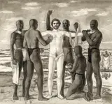 Jared French, Washing the White Blood off Daniel Boone, pen and ink on paper
