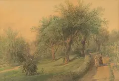 James Smillie, A Stroll at Sunset, watercolor on paper