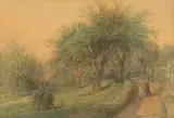 James Smillie, A Stroll at Sunset, watercolor on paper