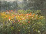 J. Ottis Adams, A Country Garden, oil on canvas