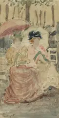 Maurice Brazil Prendergast, Two Women Seated with Parasols in a Park, watercolor on paper