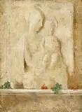 Lilian Westcott Hale, A Madonna and Child Relief with Green Grapes on a Ledge; A Madonna and Child Relief with a Butterfly (a pair), oil on canvas