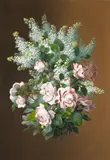 Raoul M. de Longpre, White Lilacs and Pink Roses