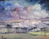 Leon Dabo, A Study of Talloires, 1939, oil on canvas board