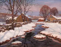 Robert Emmett Owen, Winter Stream at Sunset, oil on canvas