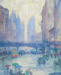 Chicago Street Scene by Rachel Hartley, oil on canvas on board, sold Aug 2007