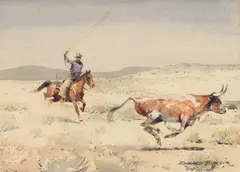 Roping by Edward Borein, watercolor on paper, sold Aug 2007