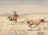 Roping by Edward Borein, watercolor on paper, sold Aug 2007