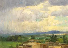 From My Studio Window, Taos by Joseph Henry Sharp, oil on canvas board, sold Aug 2007