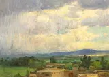 Joseph Henry Sharp, From My Studio Window, Taos, oil on canvas board