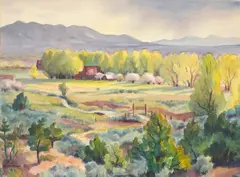 Gene Kloss, A Farm in Spring, watercolor on paper on board