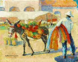 Arthur F. Musgrave, Market Scene, oil on masonite