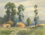 Percy Gray, Farmhouse among the Eucalyptus Trees, watercolor on paper