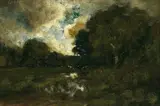 William Keith, Passing Clouds and Cattle Watering, oil on canvas