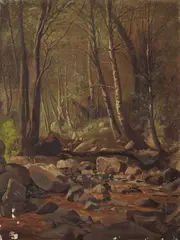 Marius Dahlgren, A Wooded Stream, oil on canvas