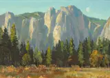Paul Strisik, Cliffs of Yosemite, 1985, oil on canvas on board