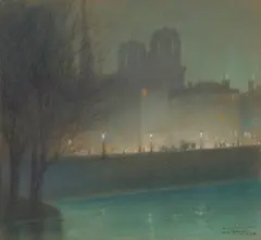 Haig Patigian, View of Notre Dame, Paris, 1912, pastel, colored pencil and pencil on paper