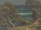 William Wendt, A Coastal Path among Cypress Trees 12 x 16 1/4in