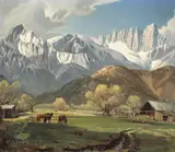 Robert Clunie, Lone Pine and Mt. Whitney, April, oil on canvas