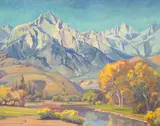 Aaron Edward Kilpatrick, Rugged Mountain Range with Meandering Autumn Stream below (No.467), 1935, oil on canvas