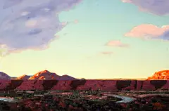 Desert River with Distant Hills by Conrad Buff, oil on masonite, sold Aug 2007