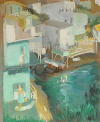 Helen Rousseau, Raccoon Canyon, San Francisco Bay, acrylic on masonite