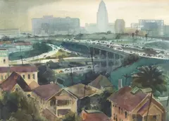 Cloverleaf Confusion by Emil Kosa Jr., watercolor on paper, sold Aug 2007