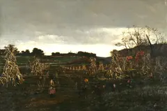 William Anderson Coffin, Girl and Wild Turkeys in a Pumpkin Patch, oil on canvas