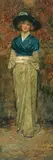 Full Length Portrait of a Woman in a Blue Shawl by George Henry Boughton, watercolor on board, sold May 2007