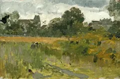 Theodore Robinson, Landscape with Houses, oil on board