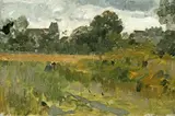 Theodore Robinson, Landscape with Houses, oil on board
