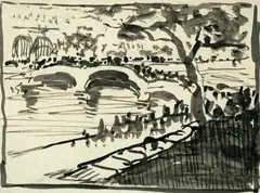 Paris Bridge by Robert Henri, pen and ink on paper, sold May 2007