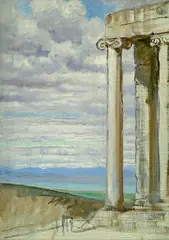 Tunis, European Coastline, and Ionic Column in a Landscape: three by Anna Richards Brewster, i)oil on painter's board, ii&iii)oil on canvas, offered May 2007
