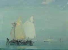 Oliver Dennett Grover, View of Ships near Venice, oil on canvas