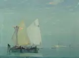 Oliver Dennett Grover, View of Ships near Venice, oil on canvas