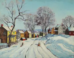 Carol Sirak, Road to Town in Winter, oil on canvas