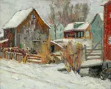 New Hope School, Winter View of a Farm, oil on board