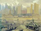 Frank Simon Hermann, New York City Skyline, watercolor and goauche on paper