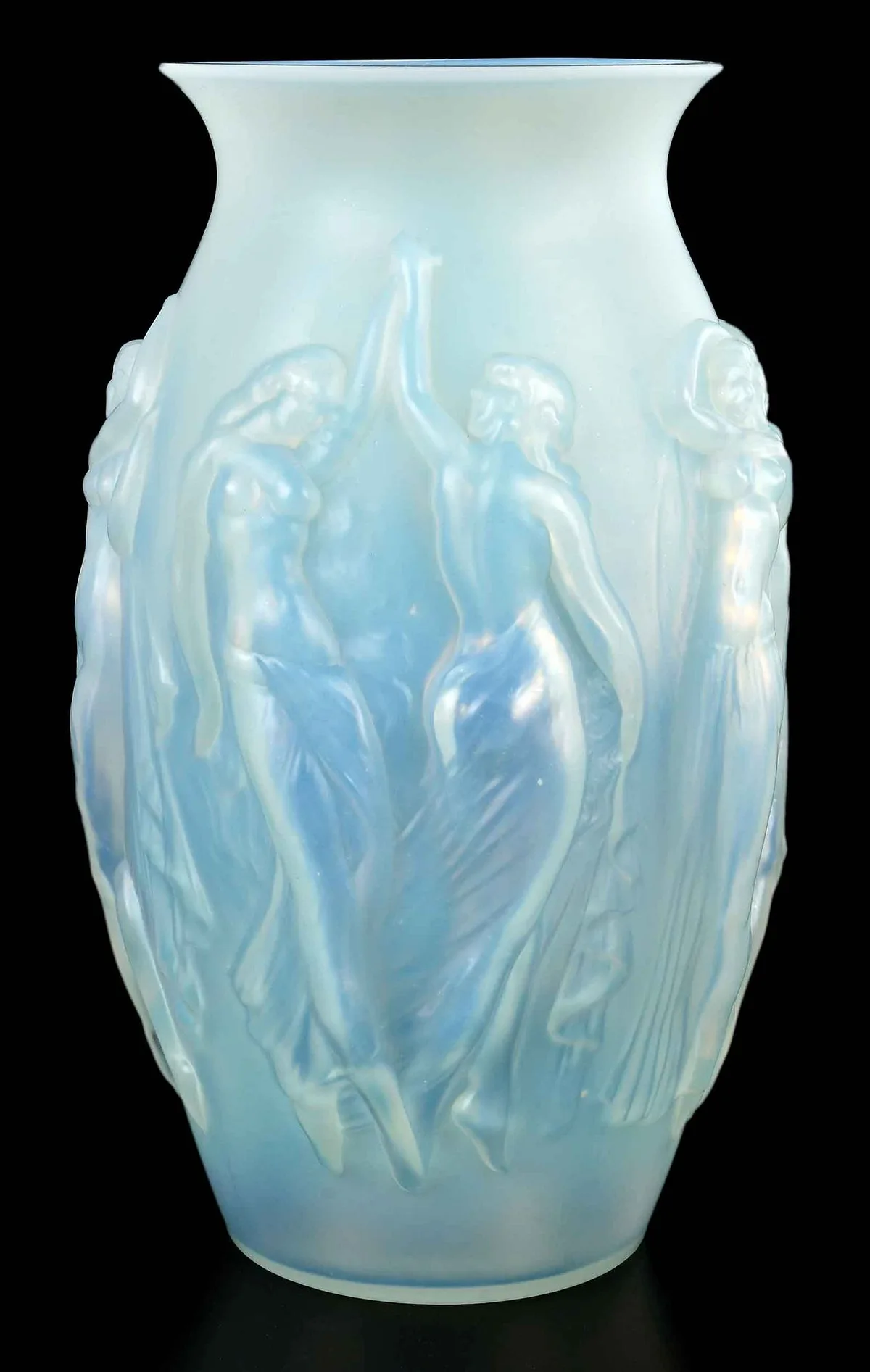 Sabino, Opalescent Vase La Danse Glass Vase, circa 1930