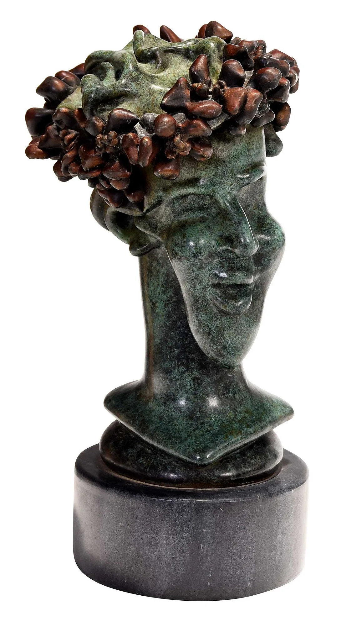 Untitled by Richard Jolley, "Bronze Red Garland," bronze head in variegated tones of sage green, offered Apr 2026