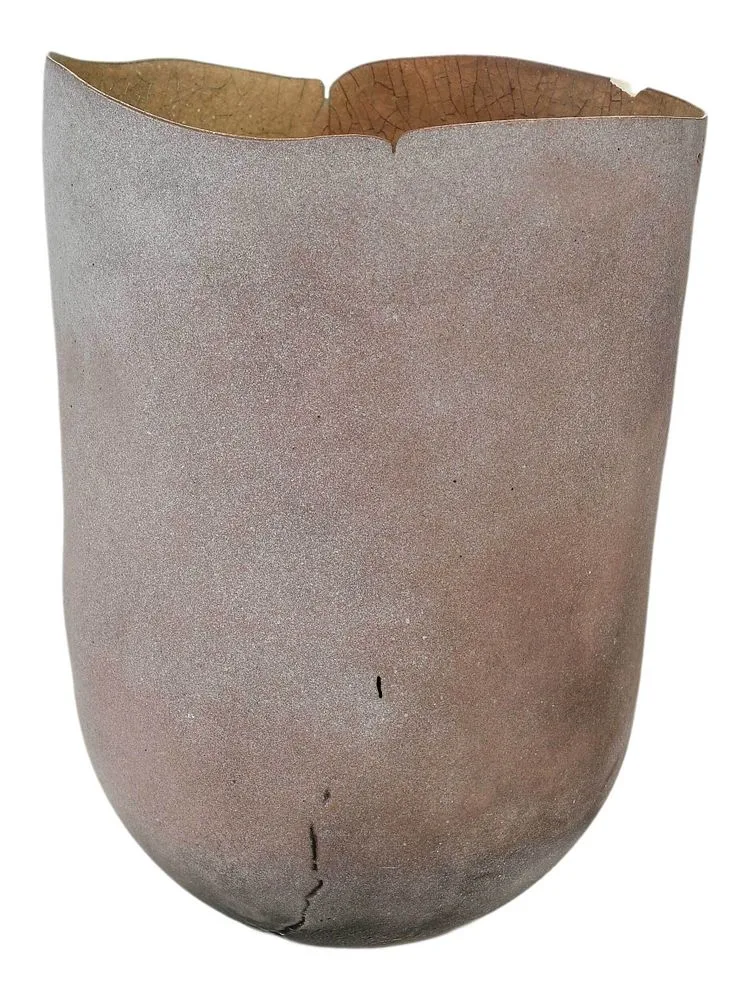 Glazed Stoneware Vase by Richard DeVore, multi glazed stoneware vessel, offered Apr 2022