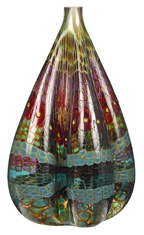 Stephen Rolfe Powell, Glass Sculpture, 1991, blown glass teardrop vase with murrini