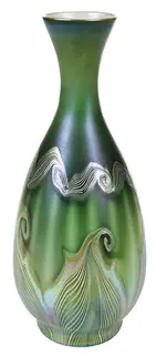 Quezal, Iridescent Green Art Glass Vase