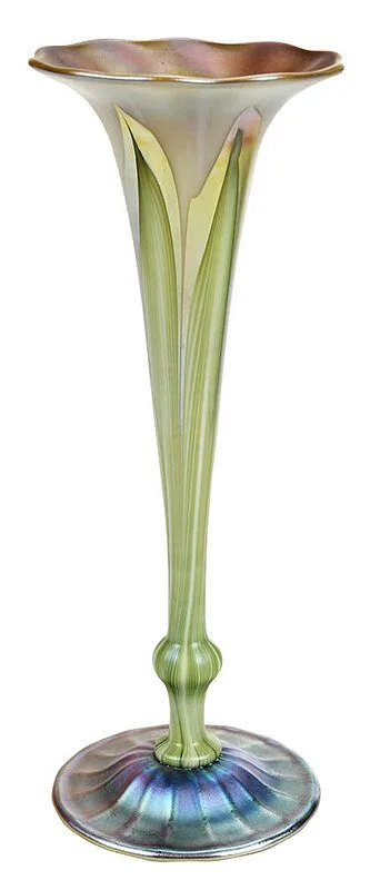 Tall Trumpet Art Glass Vase by Quezal, sold Apr 2021