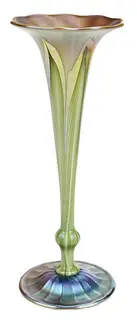 Quezal, Tall Trumpet Art Glass Vase