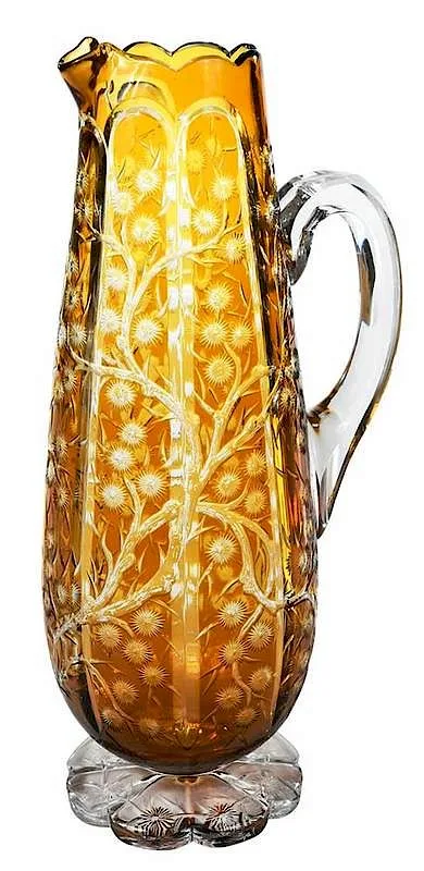 Stevens & Williams, Intaglio Cut Claret Pitcher, circa 1900
