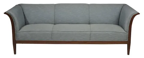 Designed Danish by Frits Henningsen, mahogany-frame set with pale blue modern upholstery, sold Sep 2014