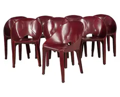 Mario Bellini, for Cassina, Set of Eight Lira e Liuto Dining Chairs in Leather, fully wrapped in rich leather