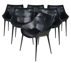 Philippe Starck, for Cassina, Set of Six 246 Passion Chairs, button-tufted black leather